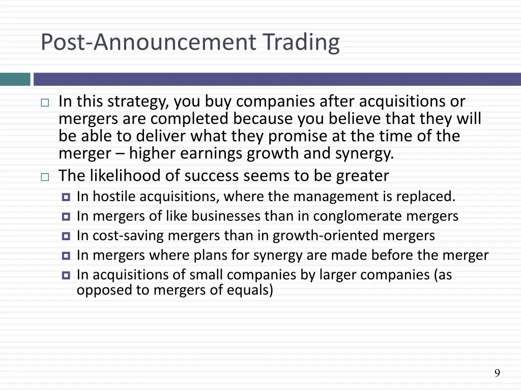 post announcement trading