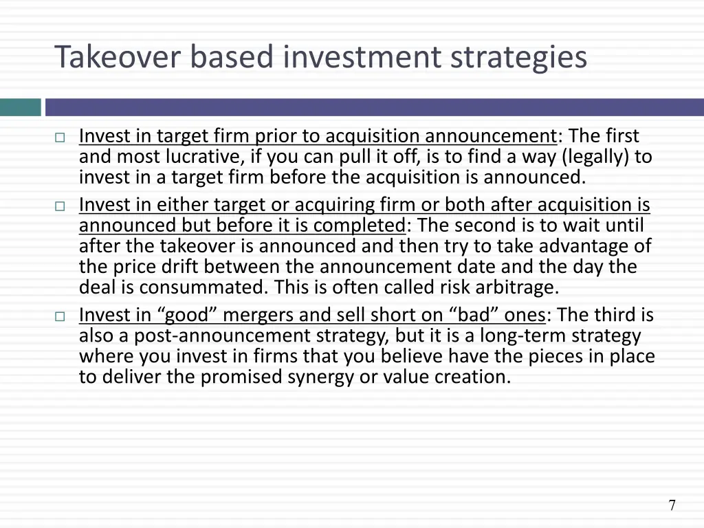 takeover based investment strategies