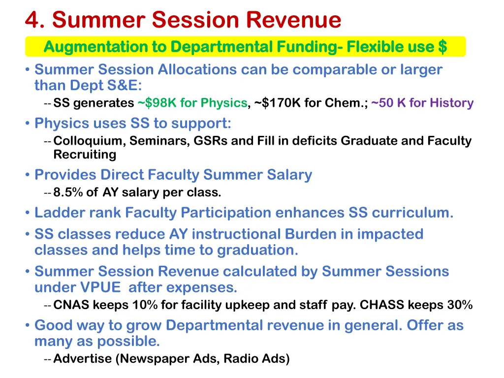 4 summer session revenue augmentation