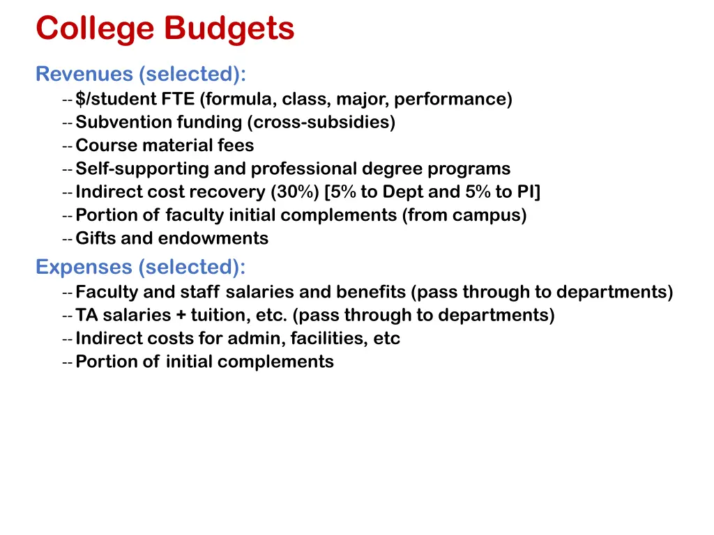 college budgets