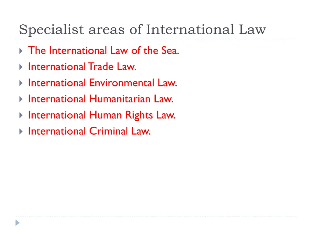 specialist areas of international law