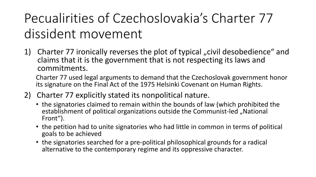 pecualirities of czechoslovakia s charter