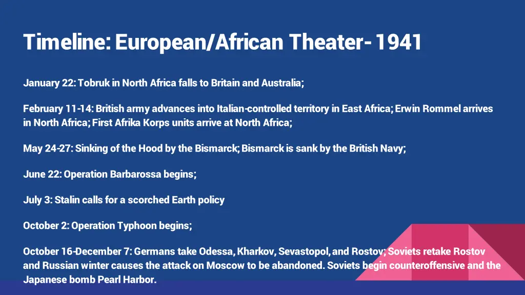 timeline european african theater 1941
