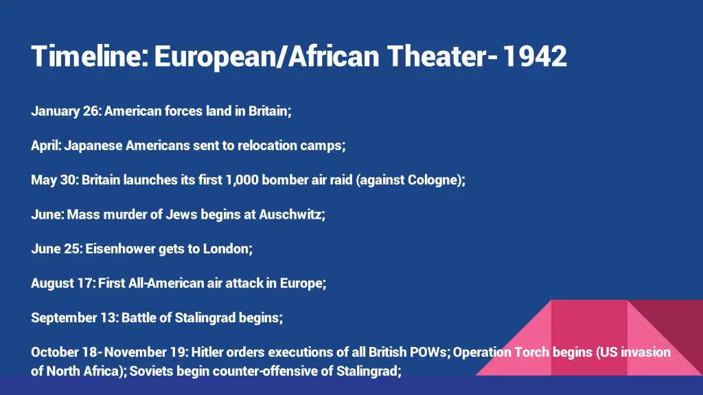 timeline european african theater 1942