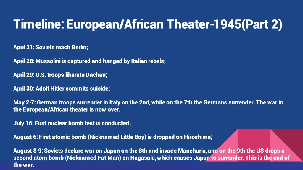 timeline european african theater 1945 part 2