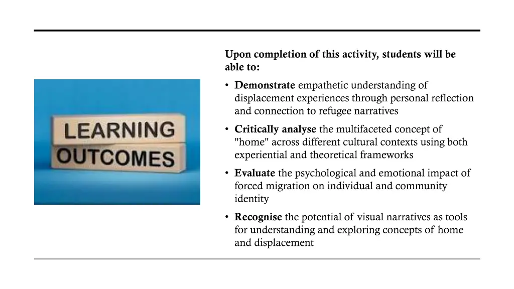 upon completion of this activity students will