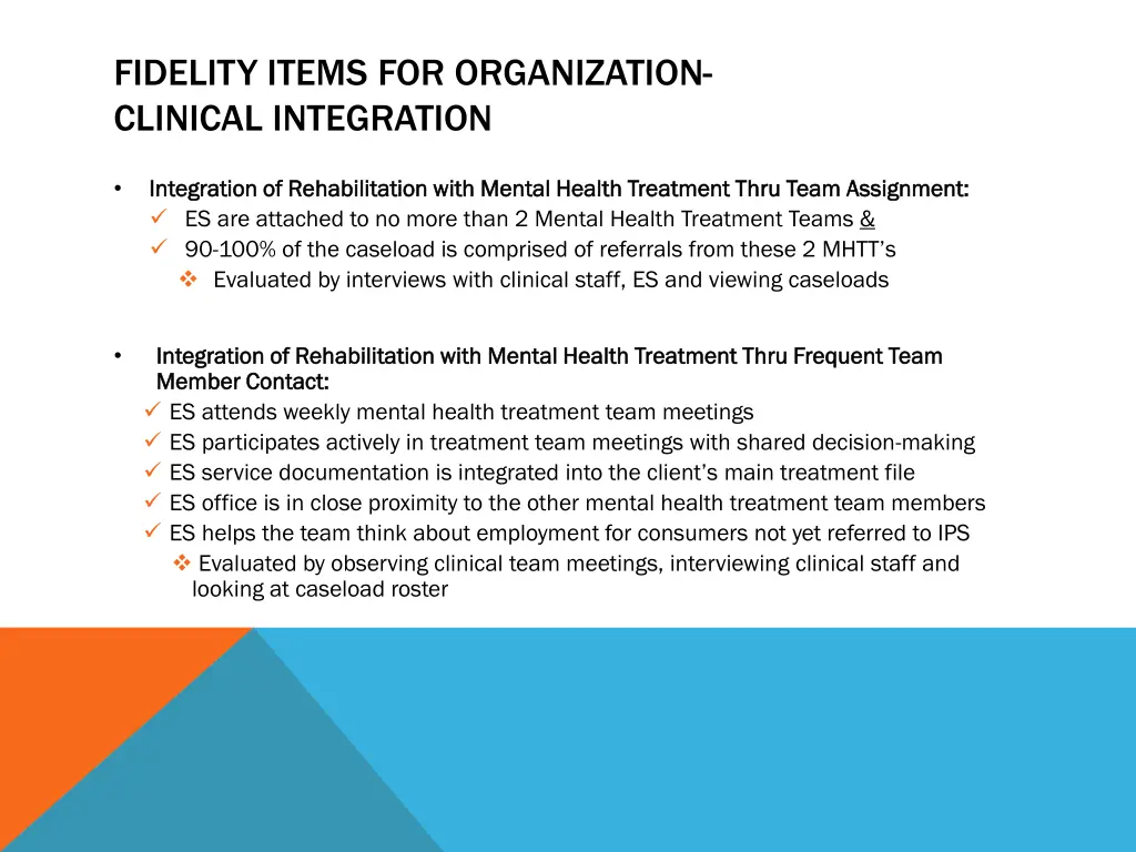 fidelity items for organization clinical