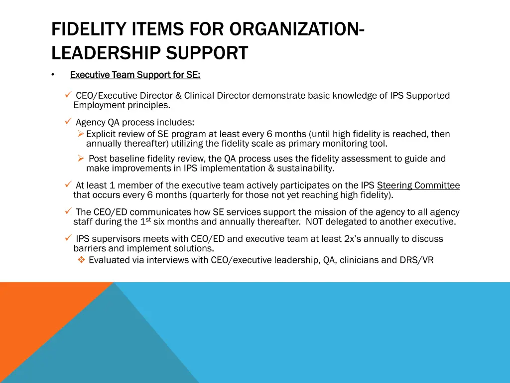 fidelity items for organization leadership support