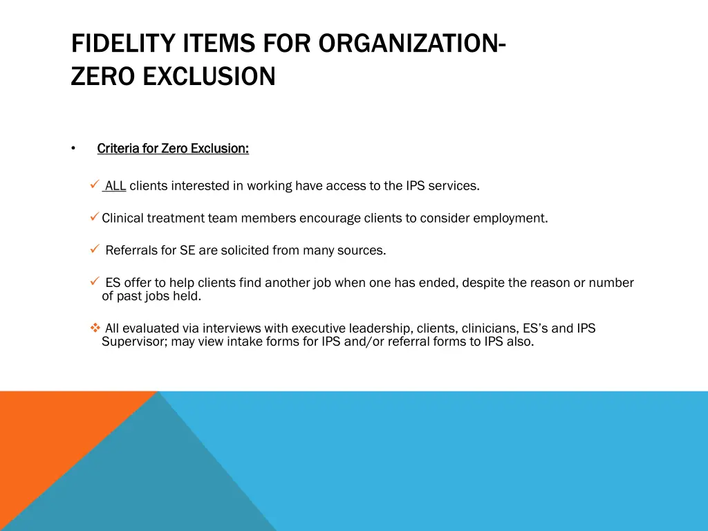fidelity items for organization zero exclusion