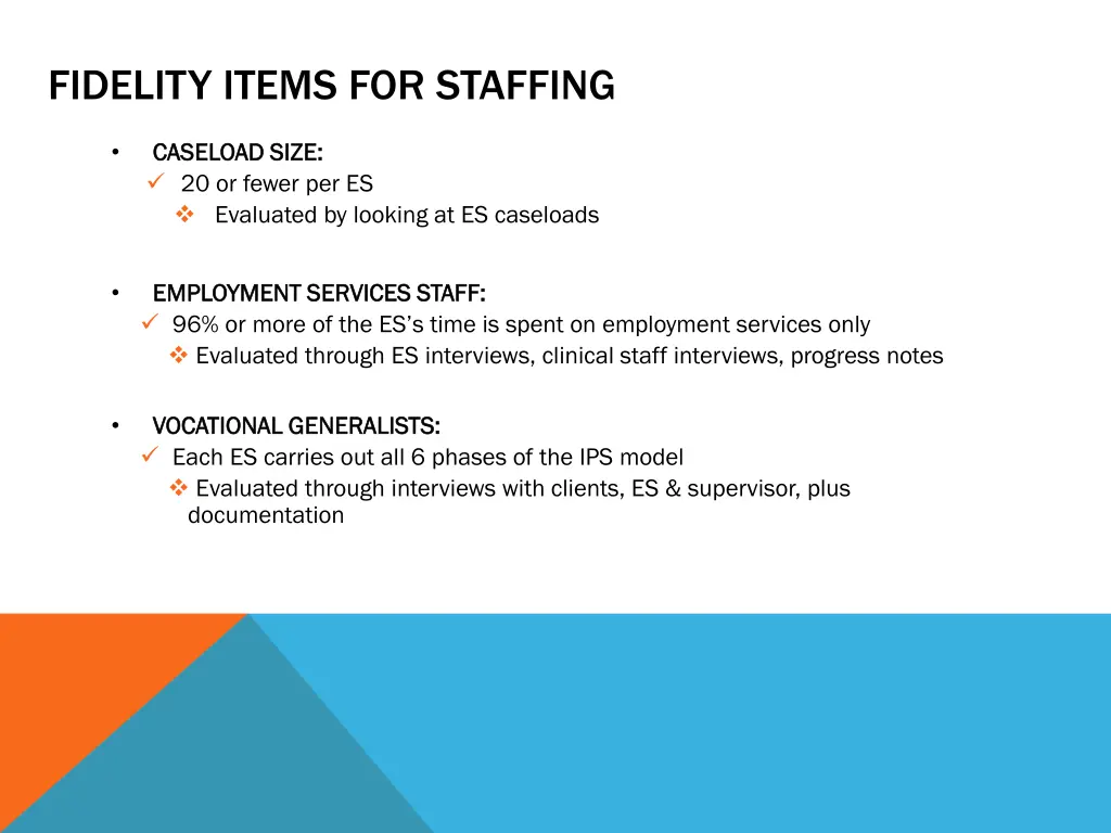 fidelity items for staffing
