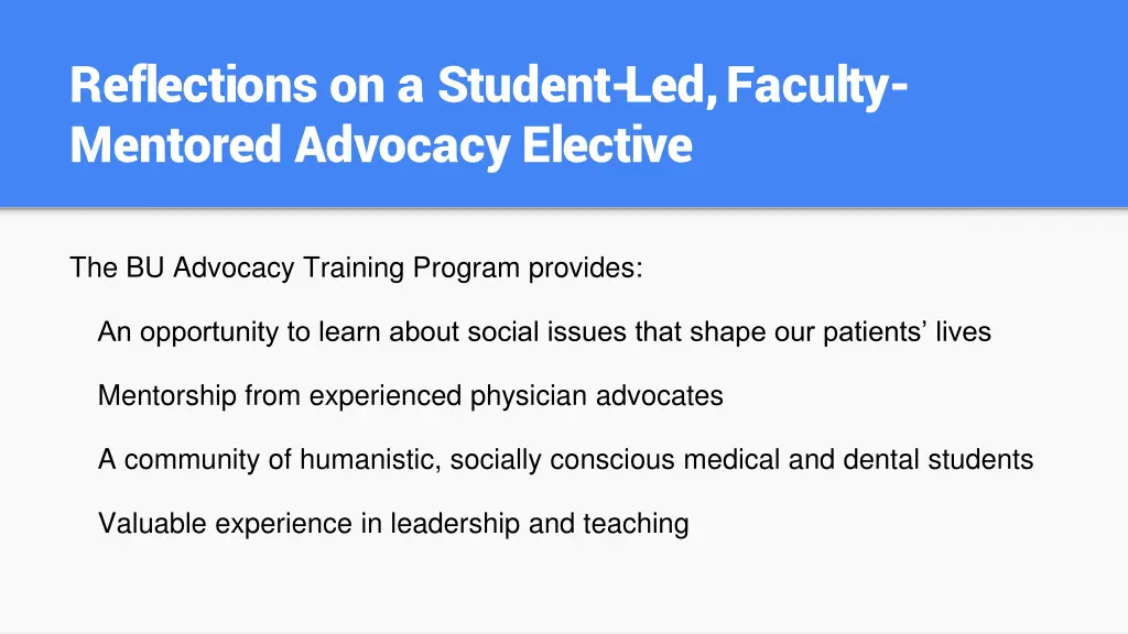 reflections on a student led faculty mentored