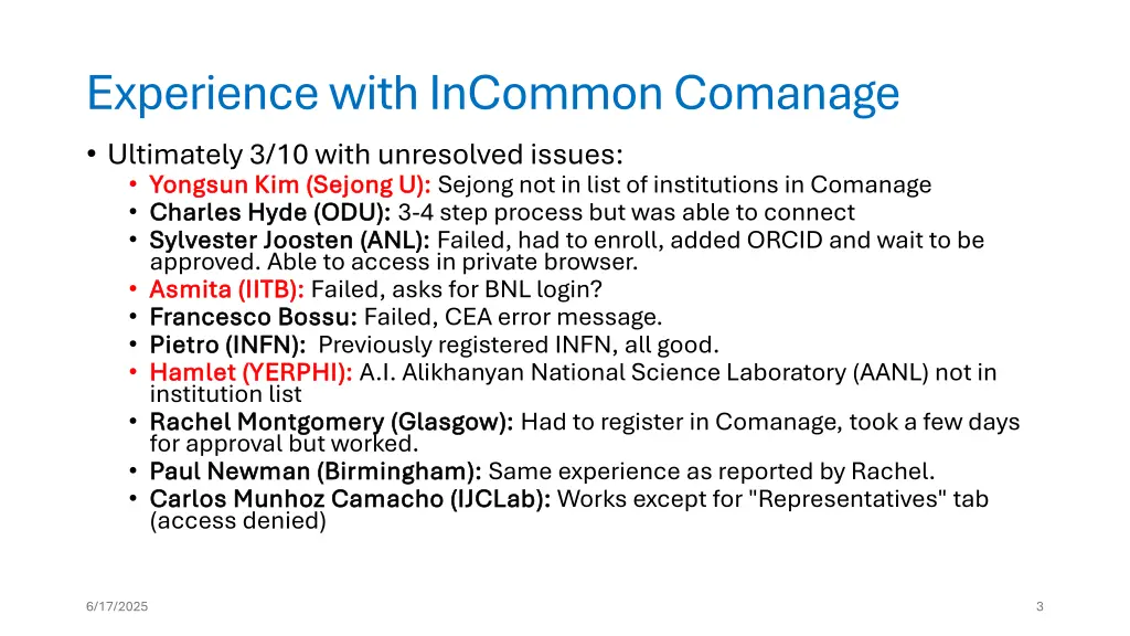 experience with incommon comanage ultimately
