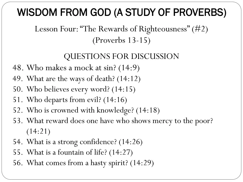 wisdom from god a study of proverbs wisdom from 2