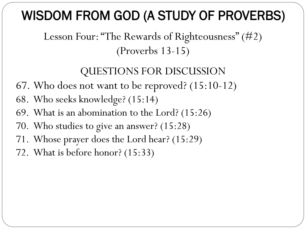 wisdom from god a study of proverbs wisdom from 4