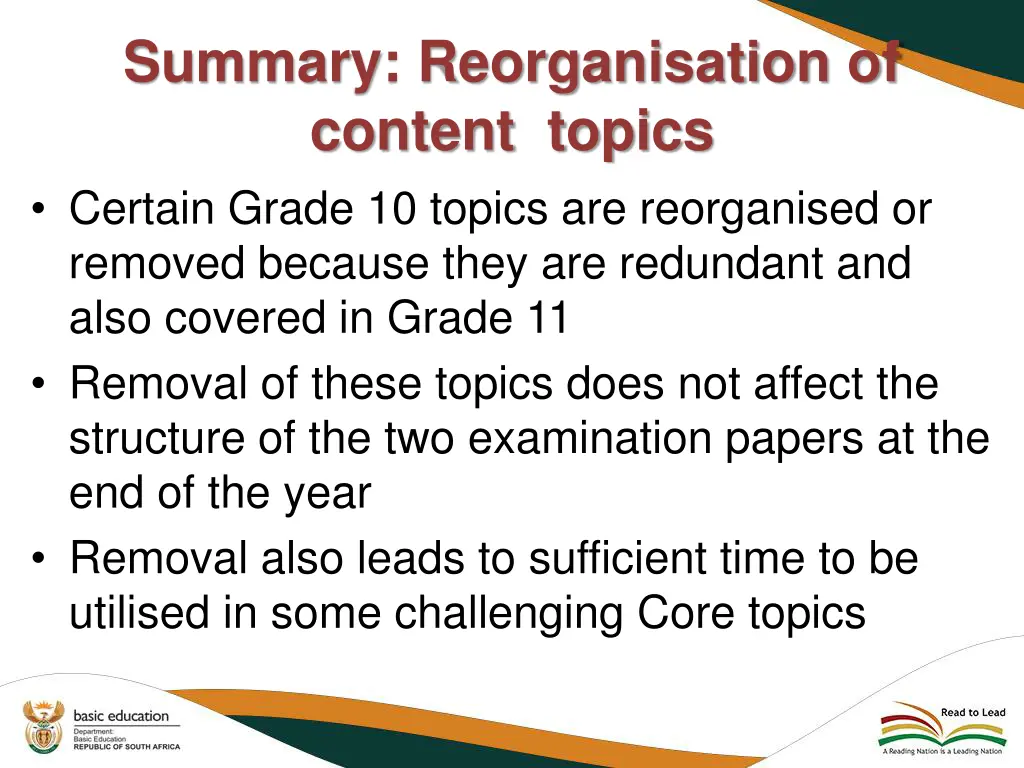 summary reorganisation of content topics certain