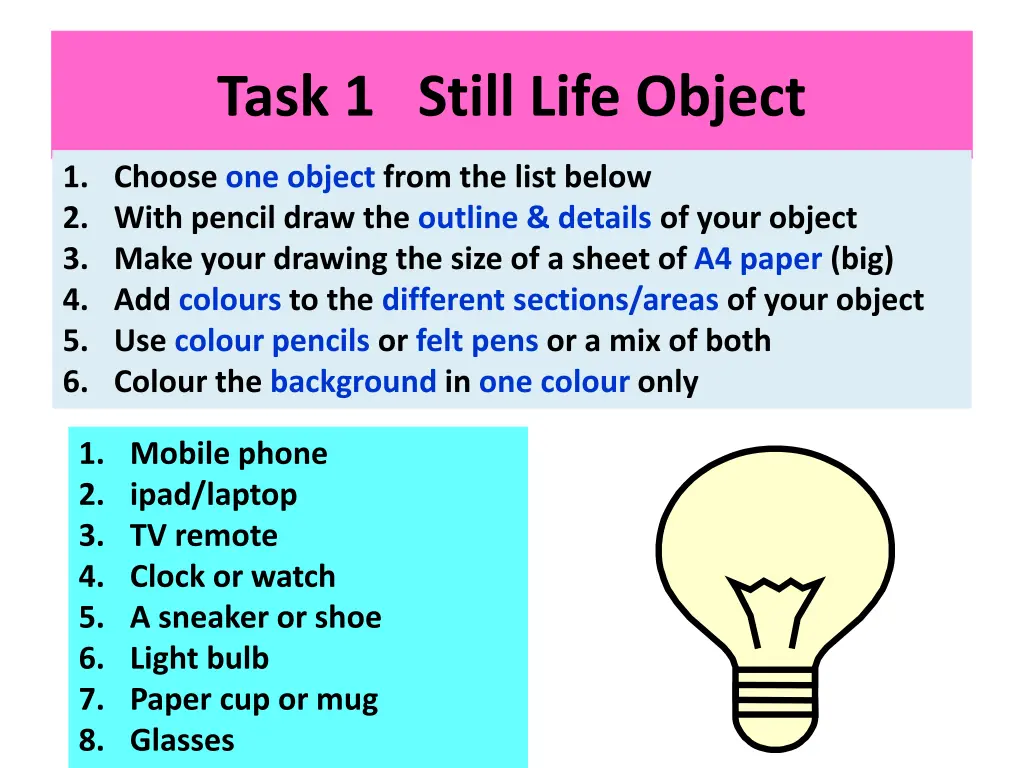 task 1 still life object