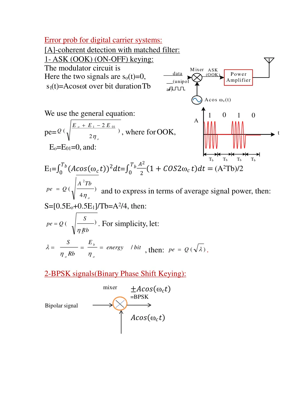 error prob for digital carrier systems a coherent