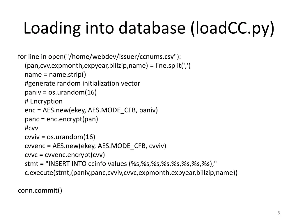 loading into database loadcc py