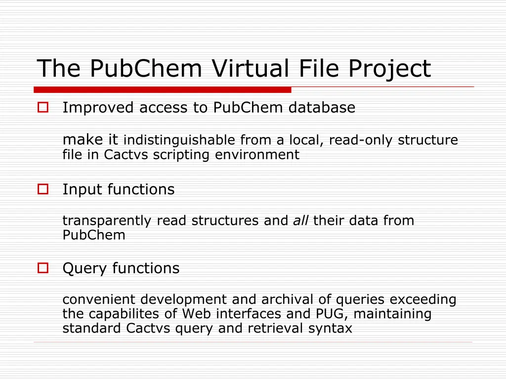 the pubchem virtual file project
