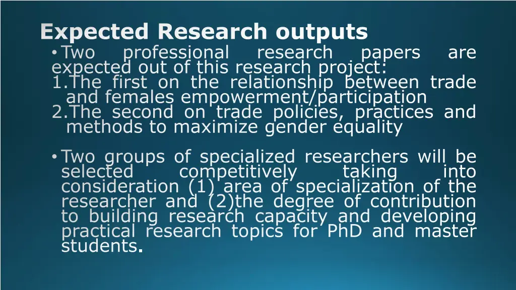 expected research outputs two professional