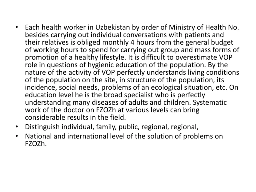 each health worker in uzbekistan by order