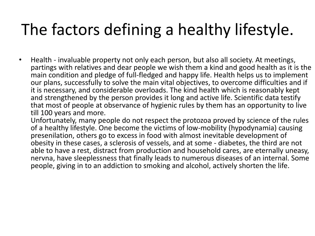 the factors defining a healthy lifestyle