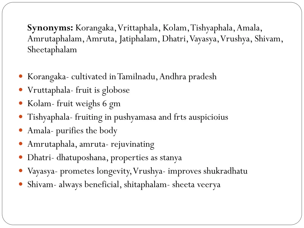 synonyms korangaka vrittaphala kolam tishyaphala