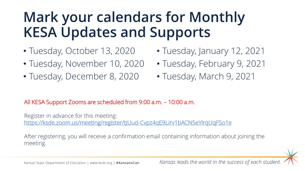 mark your calendars for monthly kesa updates