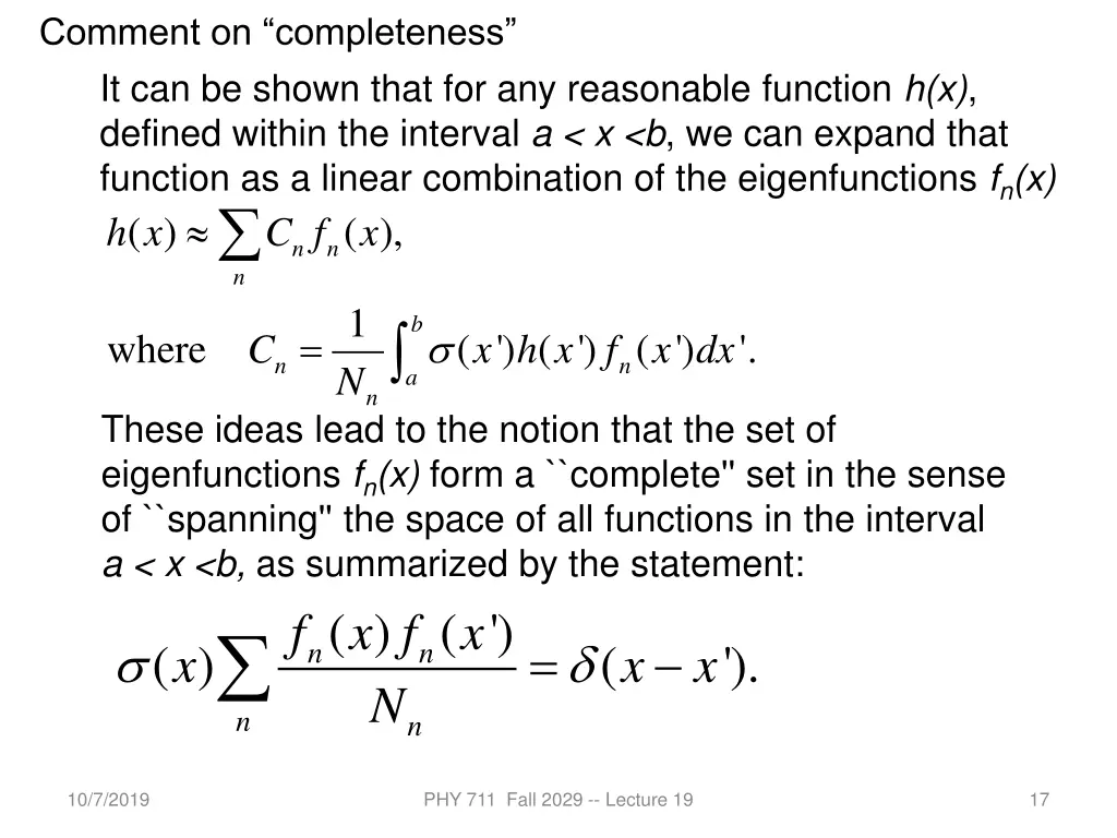 comment on completeness it can be shown that
