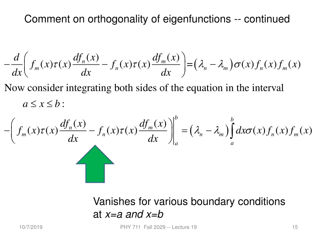 comment on orthogonality of eigenfunctions 1