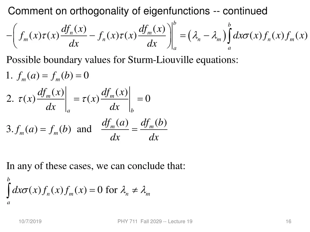 comment on orthogonality of eigenfunctions 2