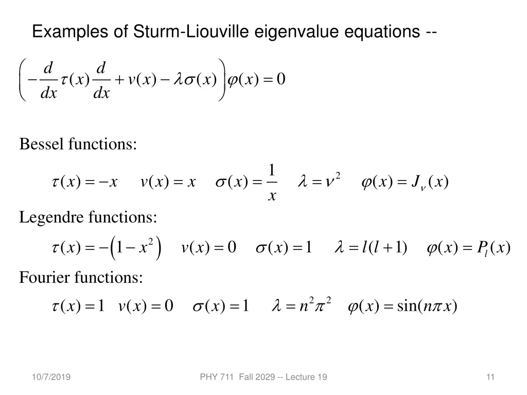 examples of sturm liouville eigenvalue equations