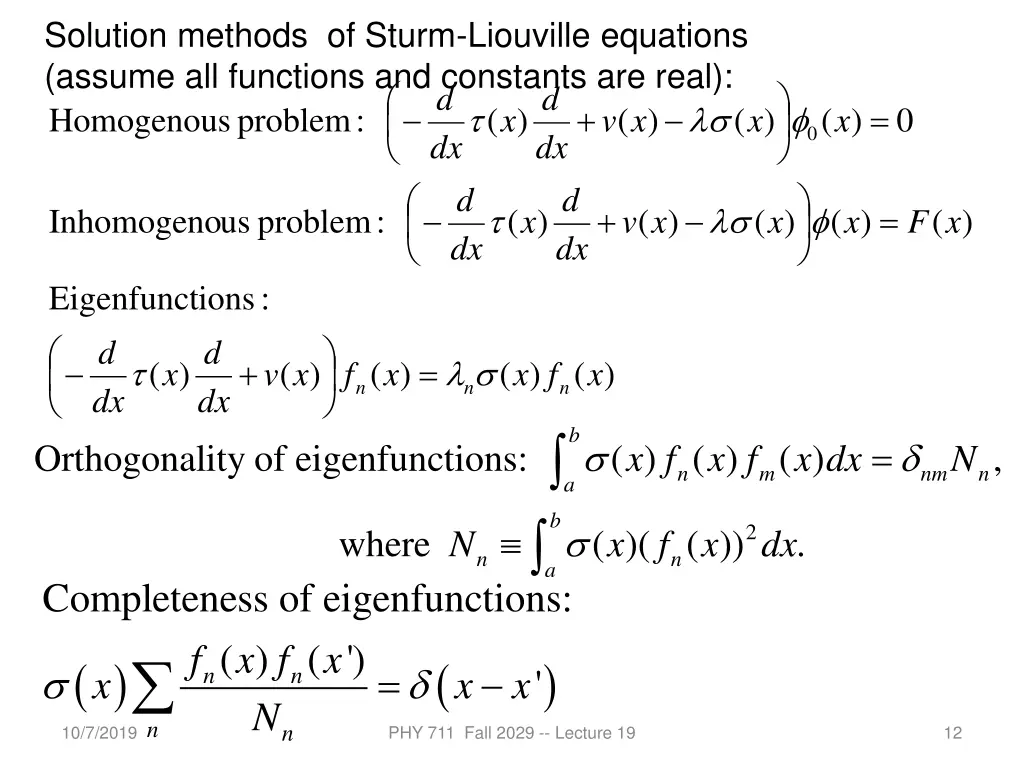 solution methods of sturm liouville equations