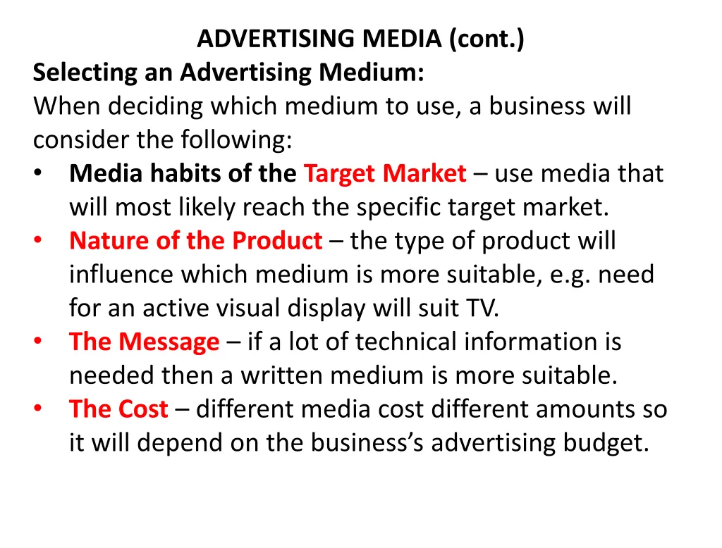 advertising media cont selecting an advertising
