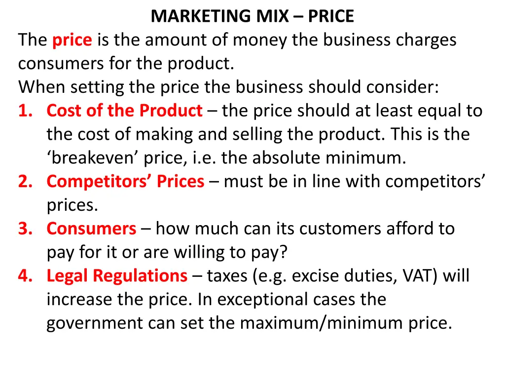 marketing mix price