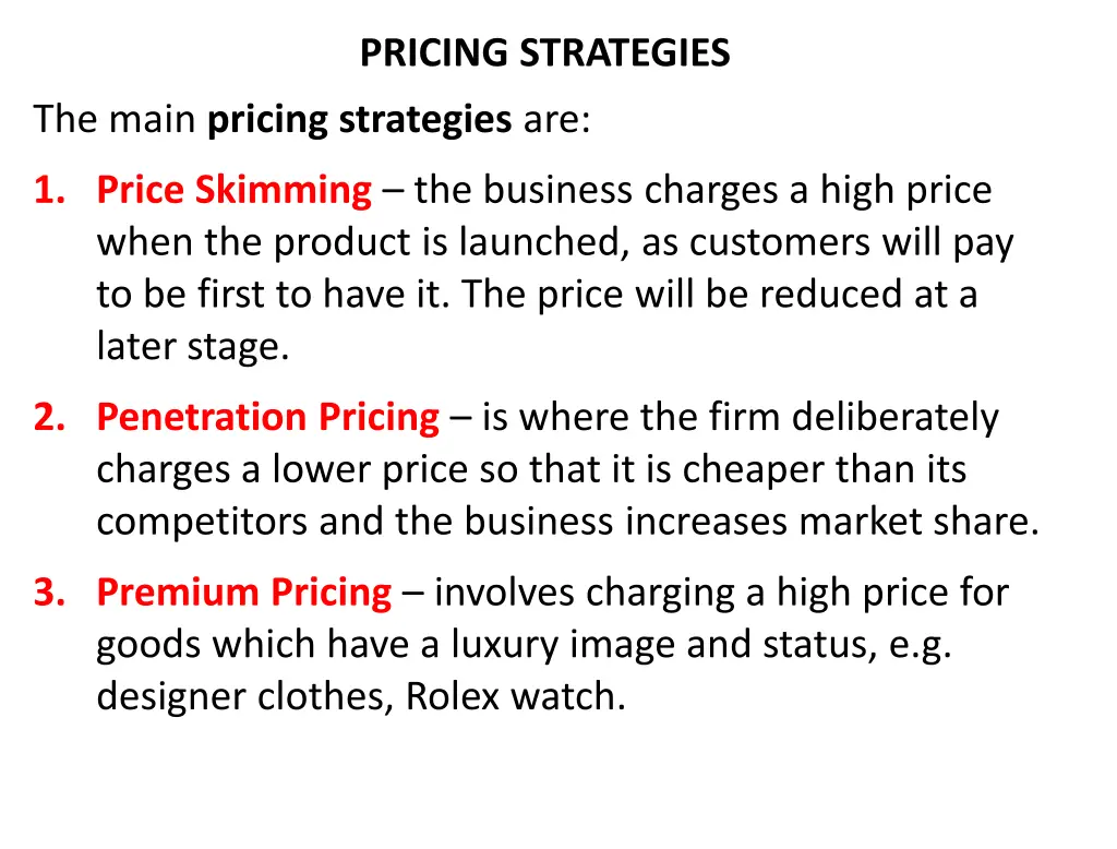 pricing strategies