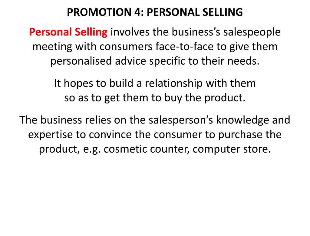 promotion 4 personal selling