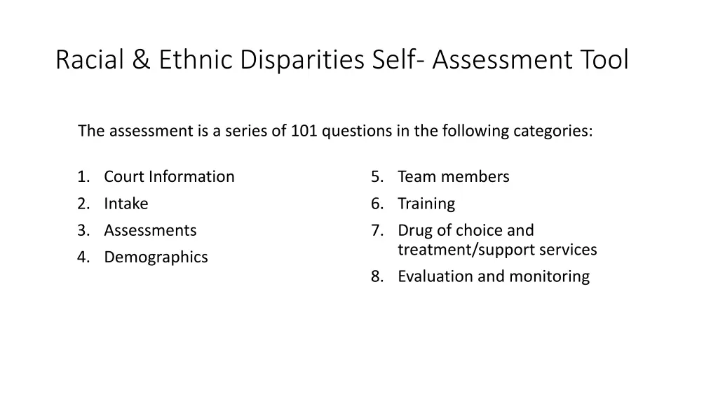 racial ethnic disparities self assessment tool