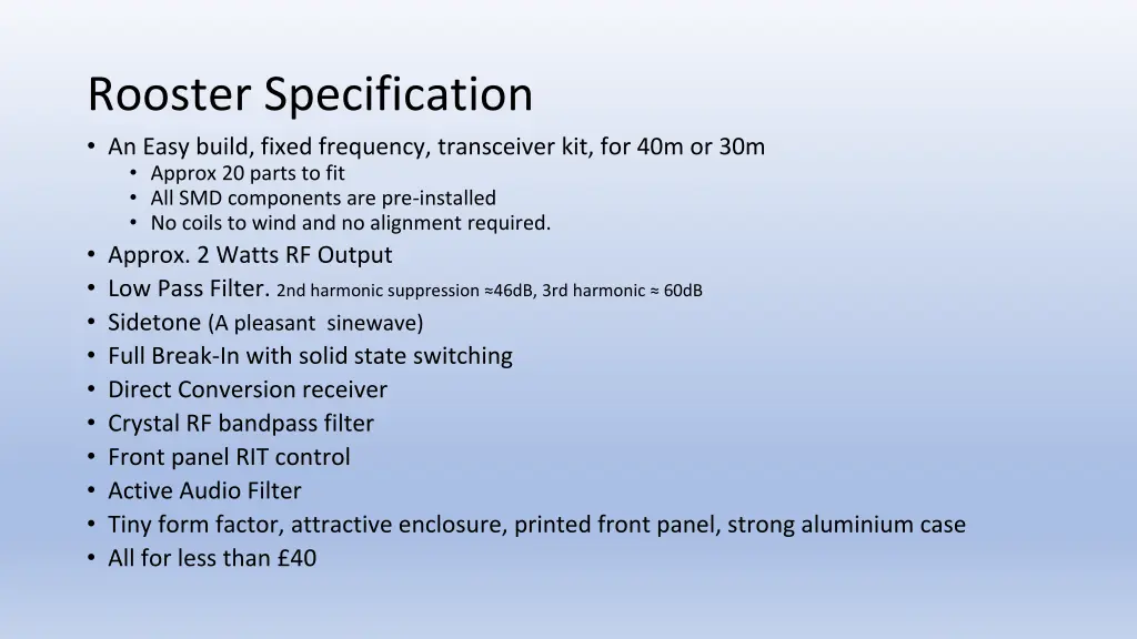 rooster specification an easy build fixed
