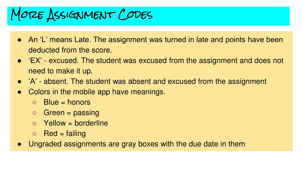 more assignment codes