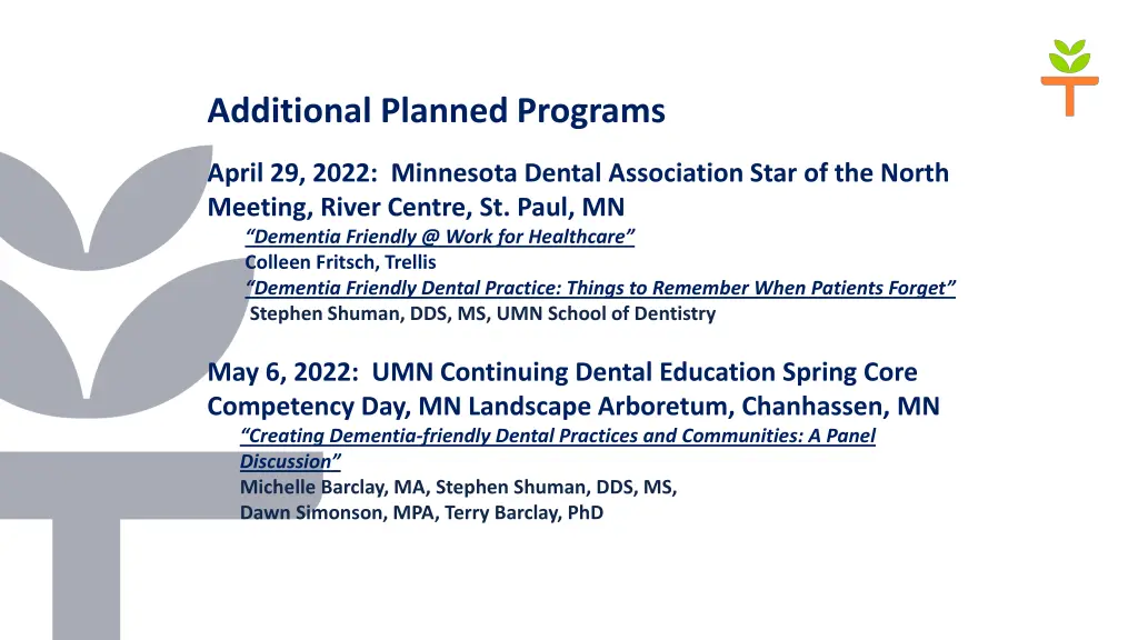 additional planned programs