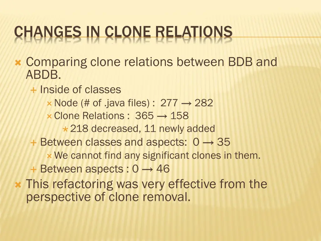 changes in clone relations