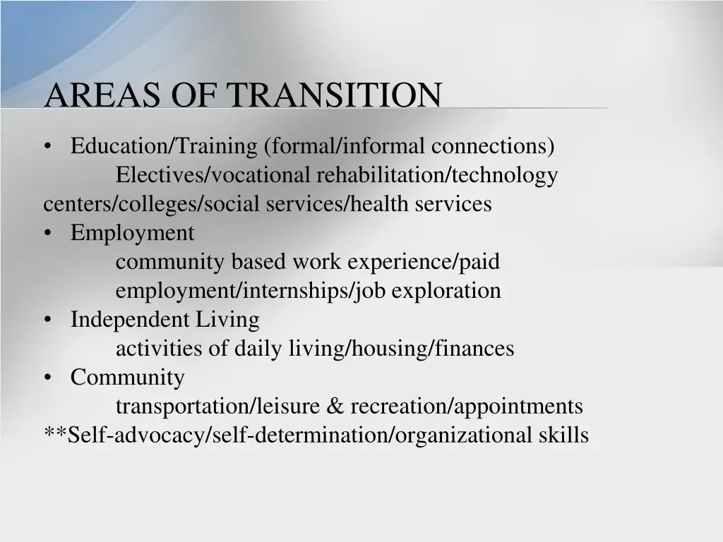 areas of transition