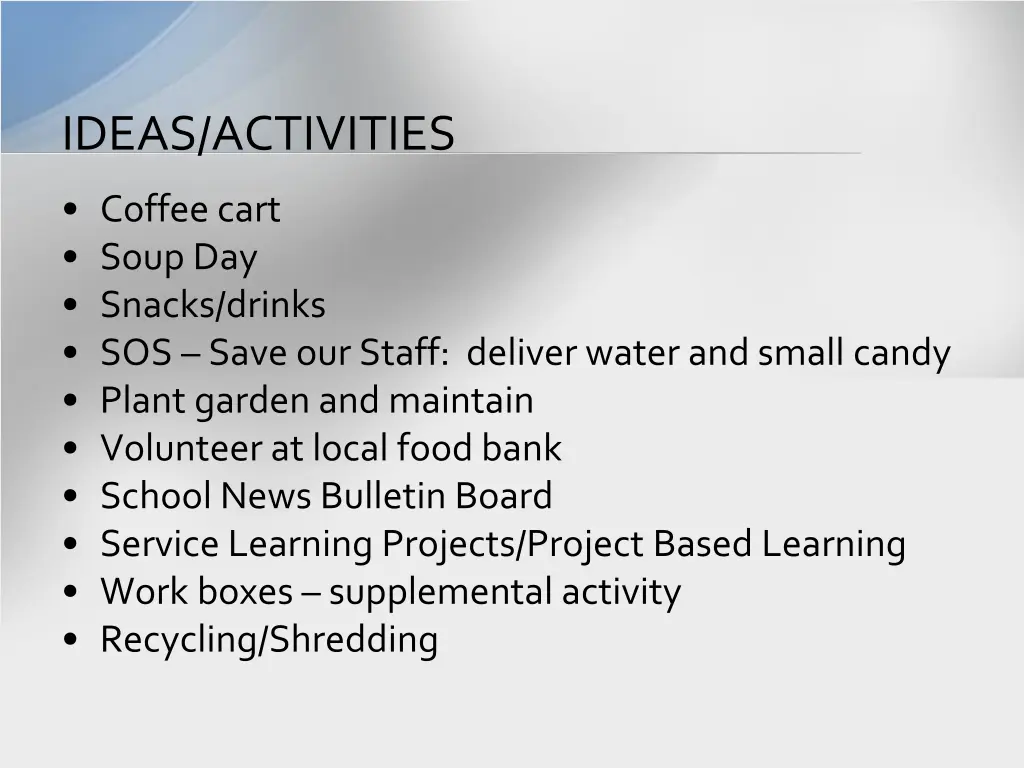 ideas activities