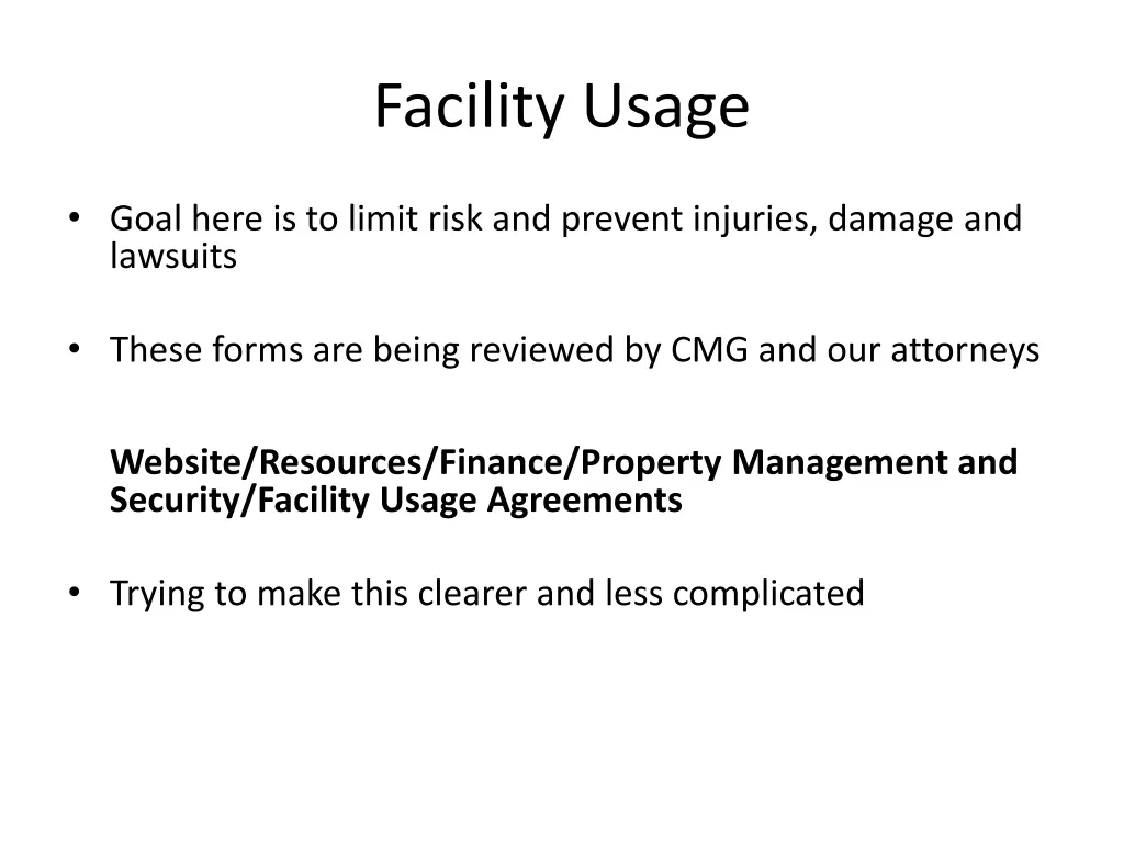 facility usage