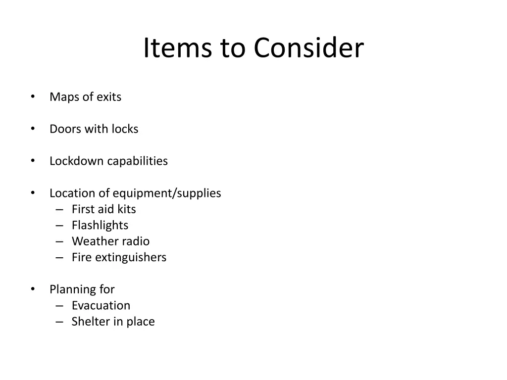 items to consider