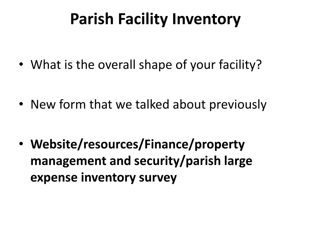 parish facility inventory