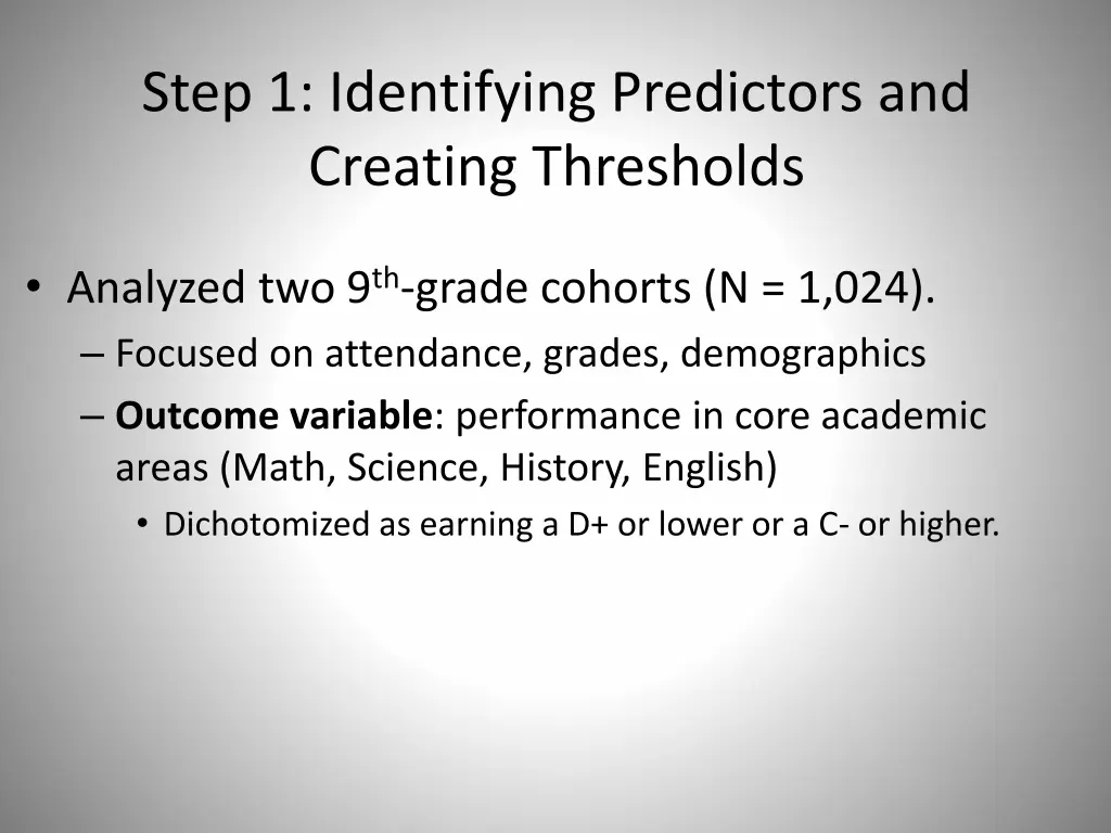 step 1 identifying predictors and creating