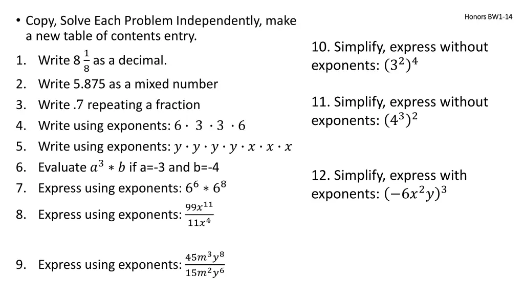 copy solve each problem independently make