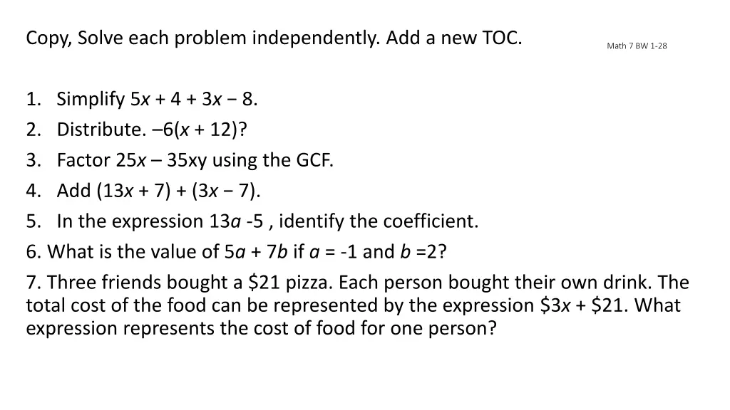 copy solve each problem independently